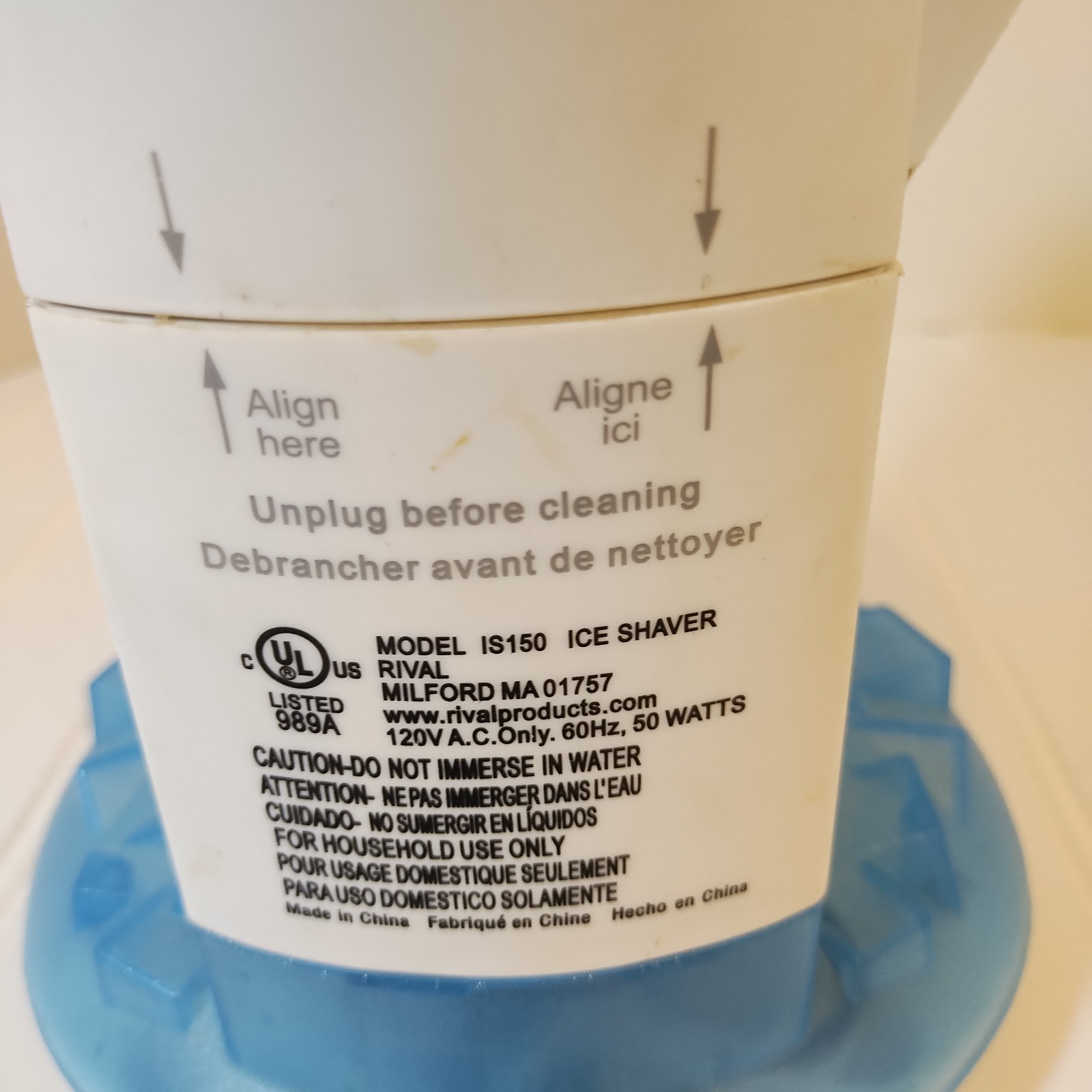 Rival Ice Shaver IS150 Snow Cone Maker Blue Tested Works