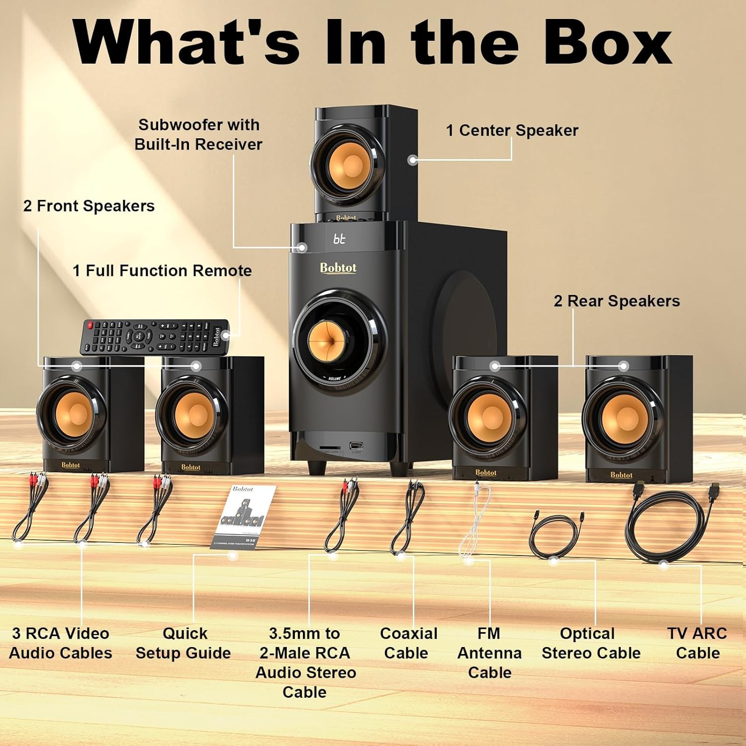 5.1 Surround Sound Stereo System 200W Bluetooth Home Theater Speaker for TV