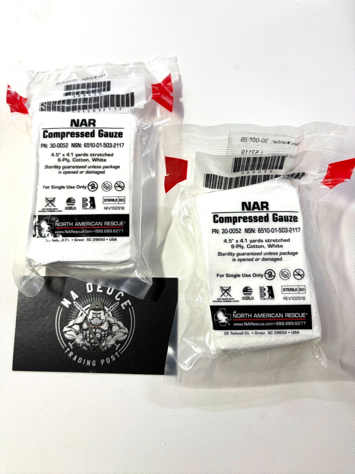 LOT OF 2 NAR Compressed Gauze 4.5" x 4.1 yards 30-0052 2028 IFAK TCCC SWAT