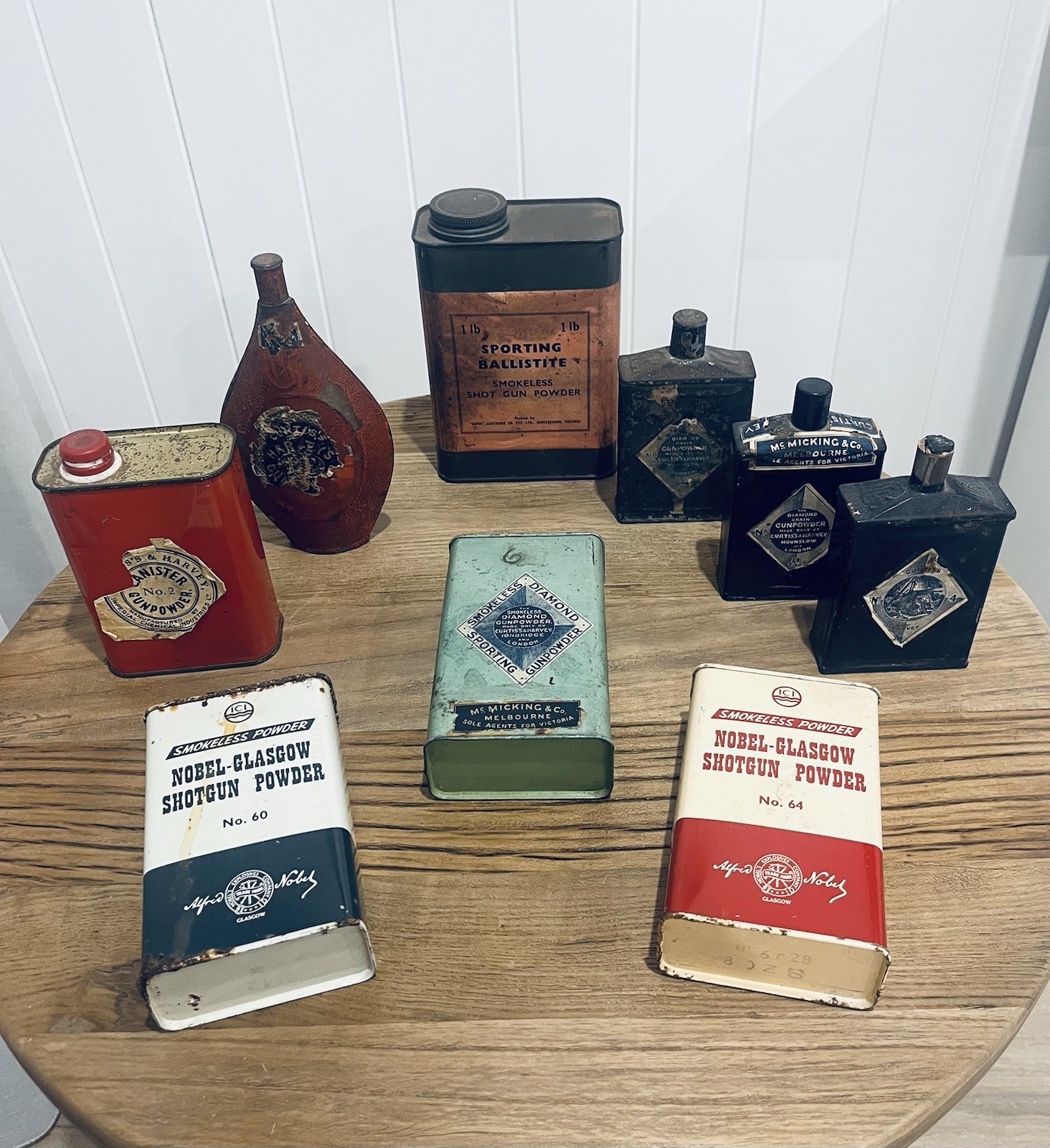 Empty Vintage Gunpowder Tins Smokeless McMicking Melbourne Nobel ICI Curtis Eley