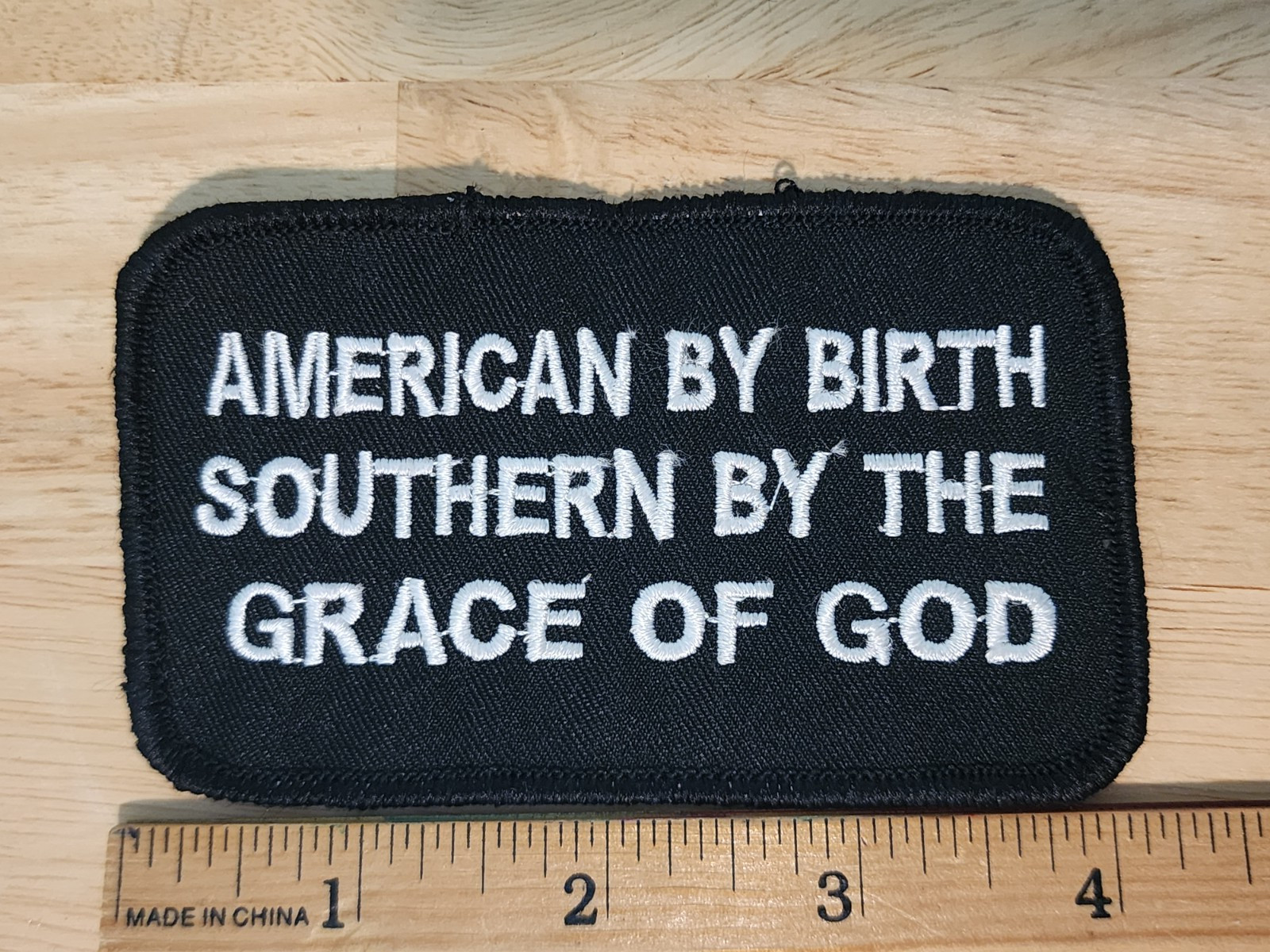 AMERICAN BY BIRTH SOUTHERN BY THE GRACE OF GOD Motorcycle Vest Patch