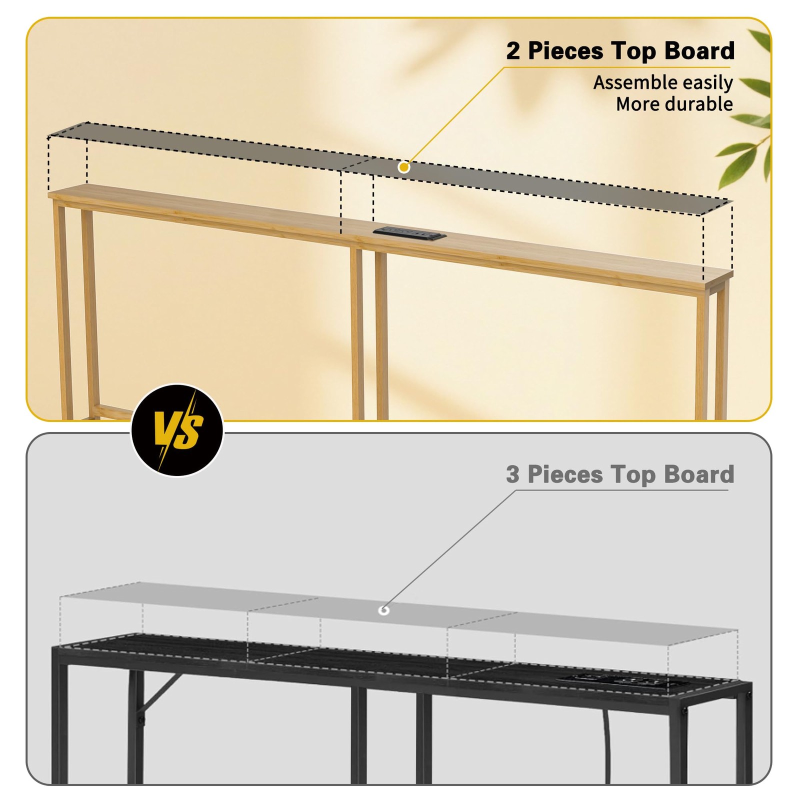 70.9 Inch Narrow Console Table with Outlet,Bamboo Behind Couch Sofa Table,Ski...