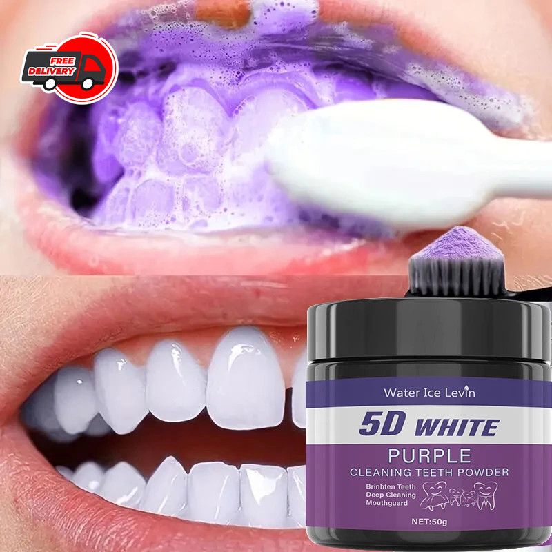 Purple Teeth Cleaning Powder Deep Whitening Polish Daily Oral Care Travel Gif