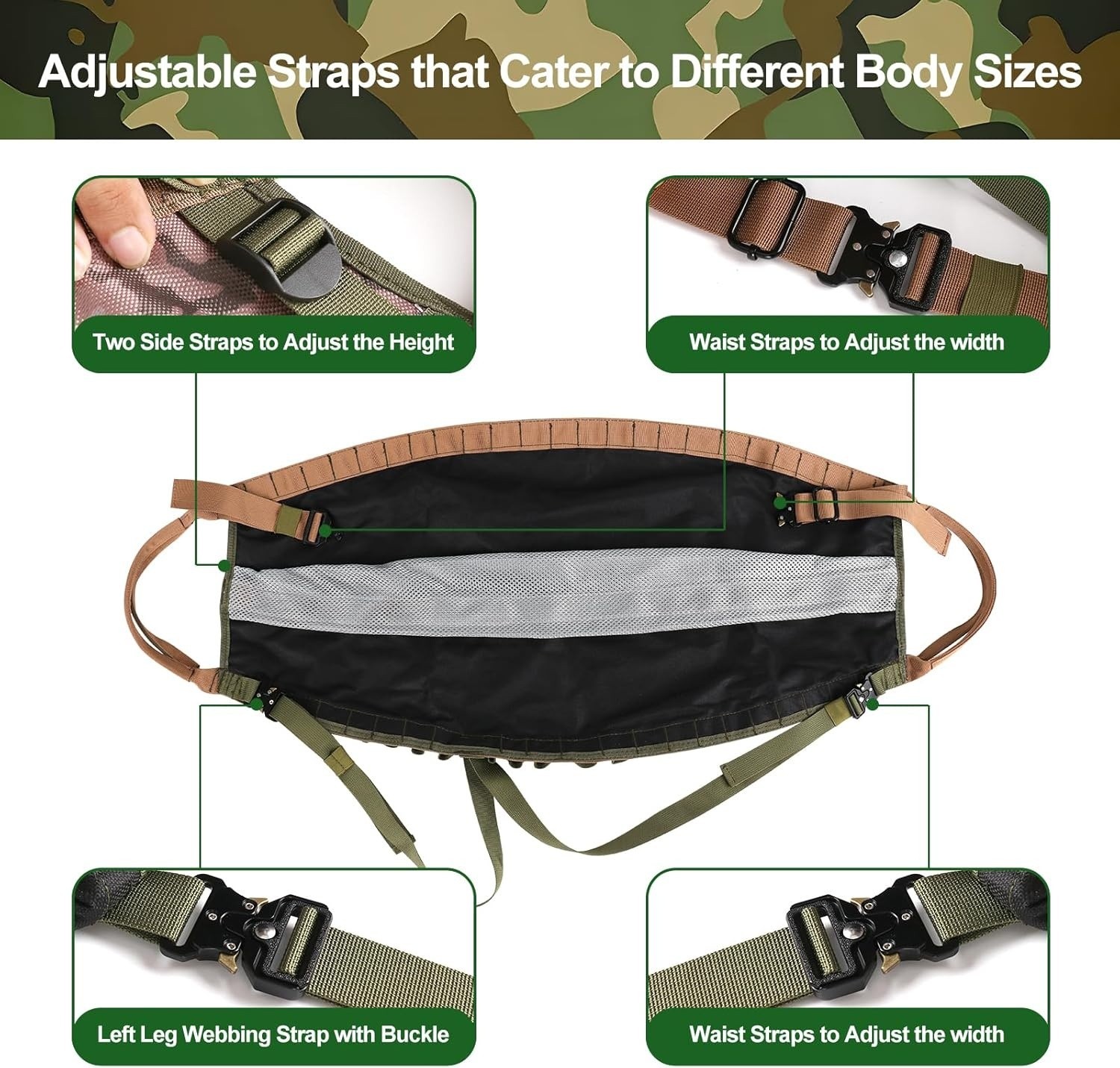 Hunting Saddle Hunting, Tree Saddle Kit, Hammock Lightweight, Camo Adjustable