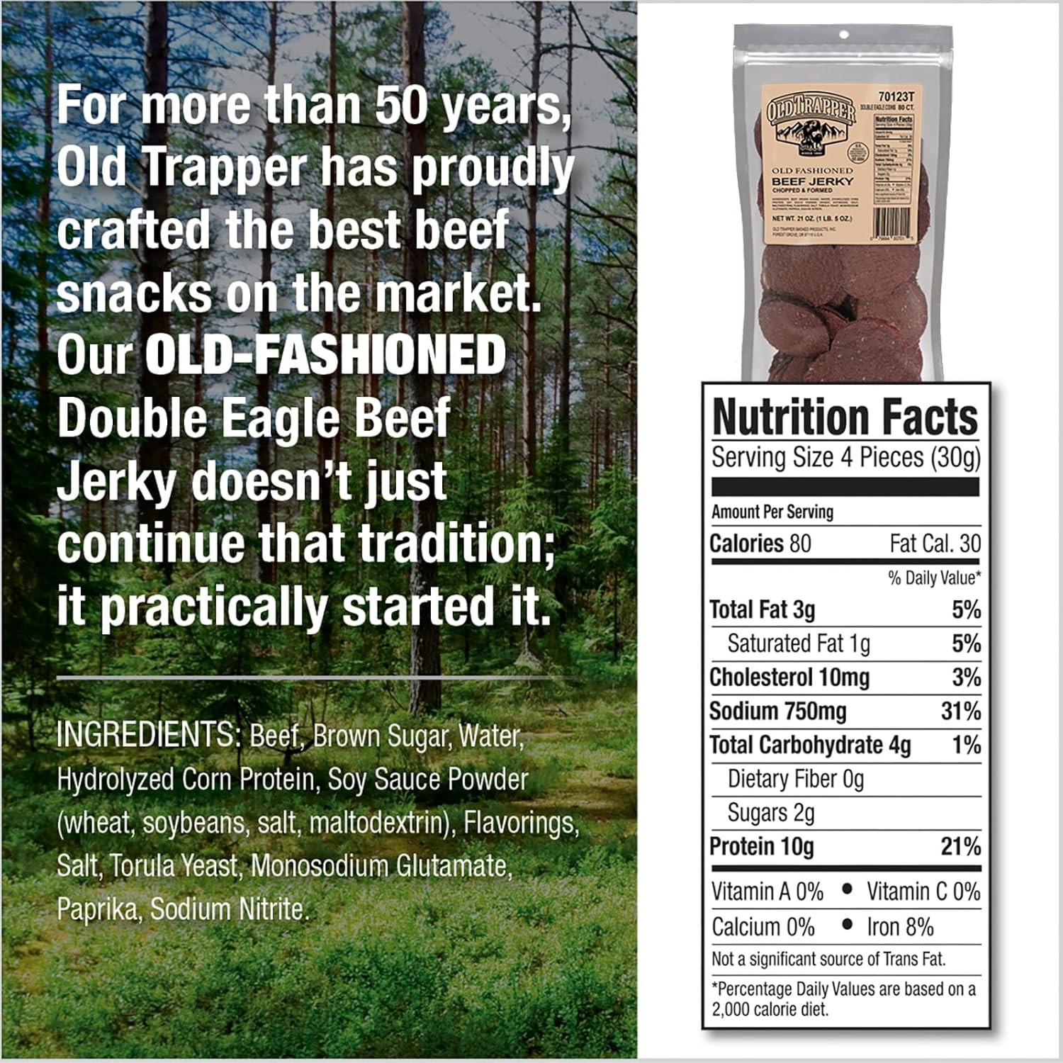 Old Trapper Double Eagle Beef Jerky, Old-Fashioned Flavor, 21 Ounce Package