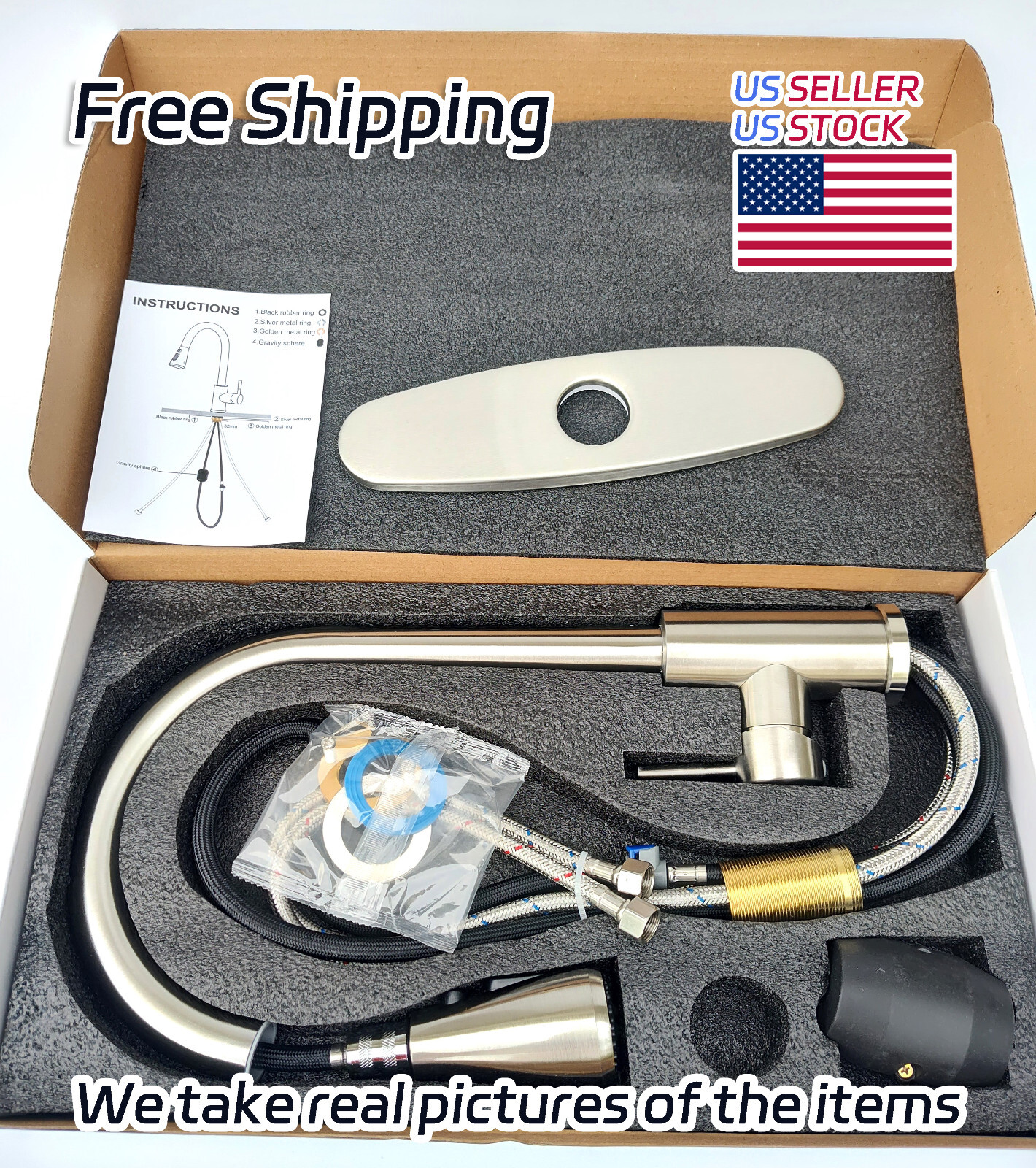 Stainless Steel Kitchen Faucet Pull Down Sprayer Spring Mixer Commercial Sink