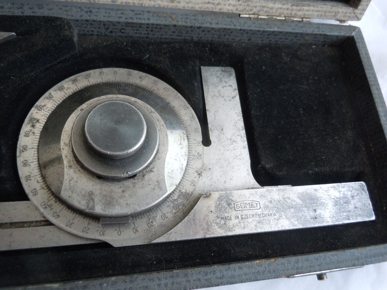 SOMET Precision Bevel Protractor 8" / 11-3/4" w/ Case Made in Czechoslovakia