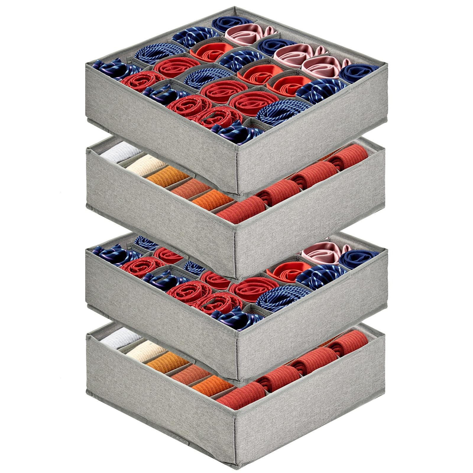 Gray Sock Organizer Divider 4 Pack - 24 Cell Foldable Closet Storage Tie Orga...