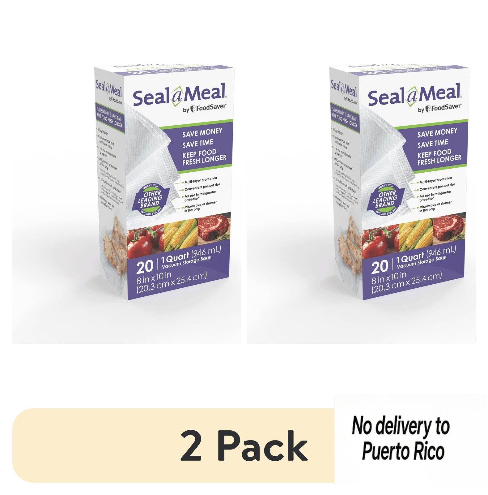 (2 pack) Seal-a-Meal 1-Quart Vacuum Seal Bags for Seal-a-Meal , 20 Pack, Plastic