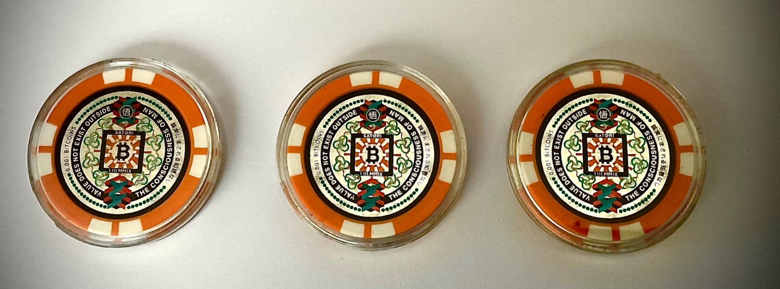3x Satori Poker Chips Pre-Fork 2016 All Funded With 0.001 BTC