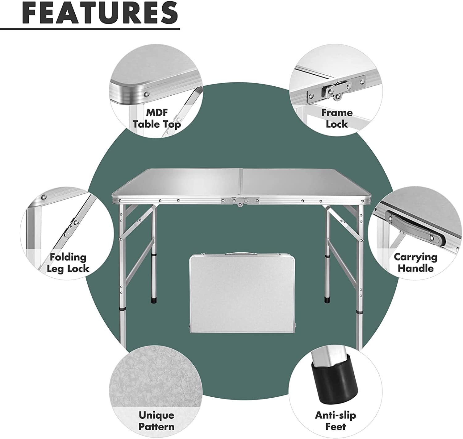 VILLEY Folding Camping Table Portable Outdoor Dining Table with Adjustable Legs