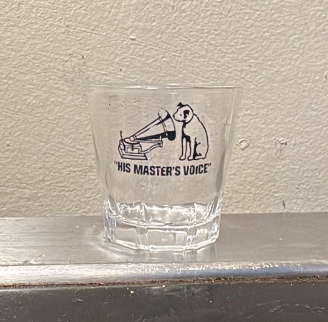 RCA VICTOR NIPPER DOG his masters voice PHONOGRAPH  jukebox ect. shot glass
