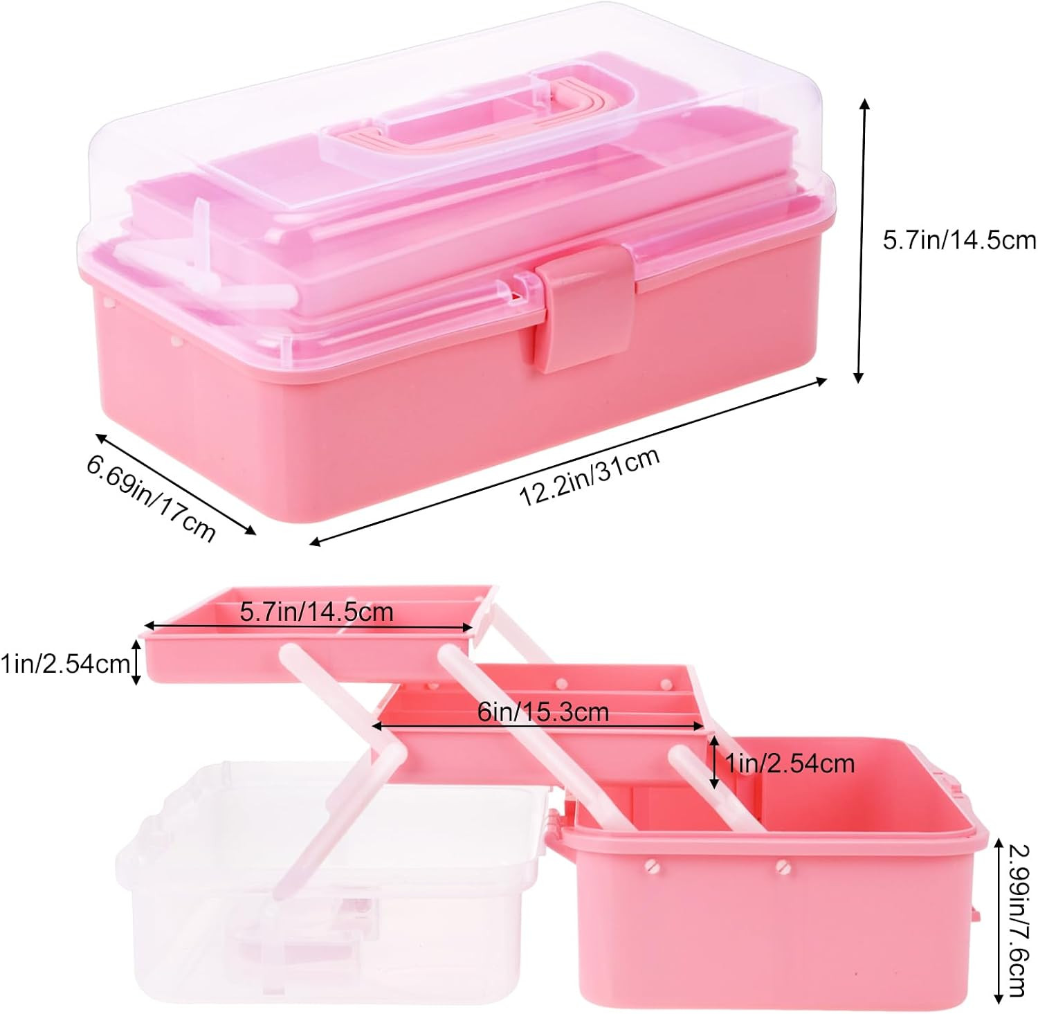 Hair Accessories Box,3-Layer Craft Tackle Art Tool Organizer Pink | 3-Layer Fold