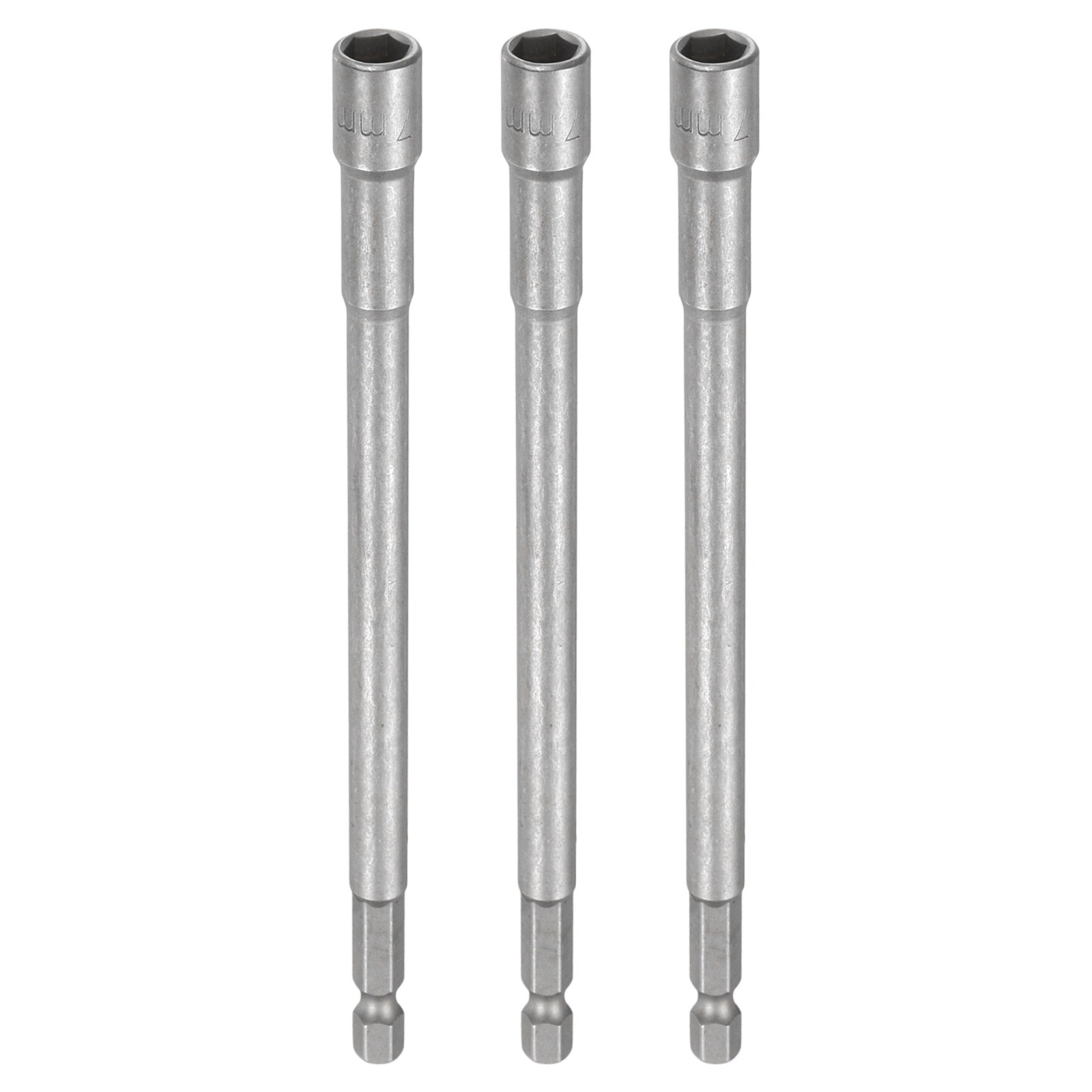 3pcs Nut Driver Drill Bit 7mm Socket 1/4" Hex Shank 6" Long Magnetic Setter