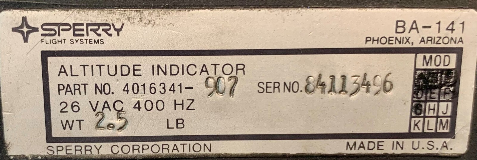 Altitude Indicator BA141 4016341-907 Removed Working