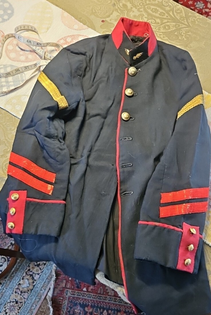 ANTIQUE WAR UNIFORM COAT JACKET ◇ BLACK WITH RED AND GOLD ◇ LINED/ GOLD BUTTONS