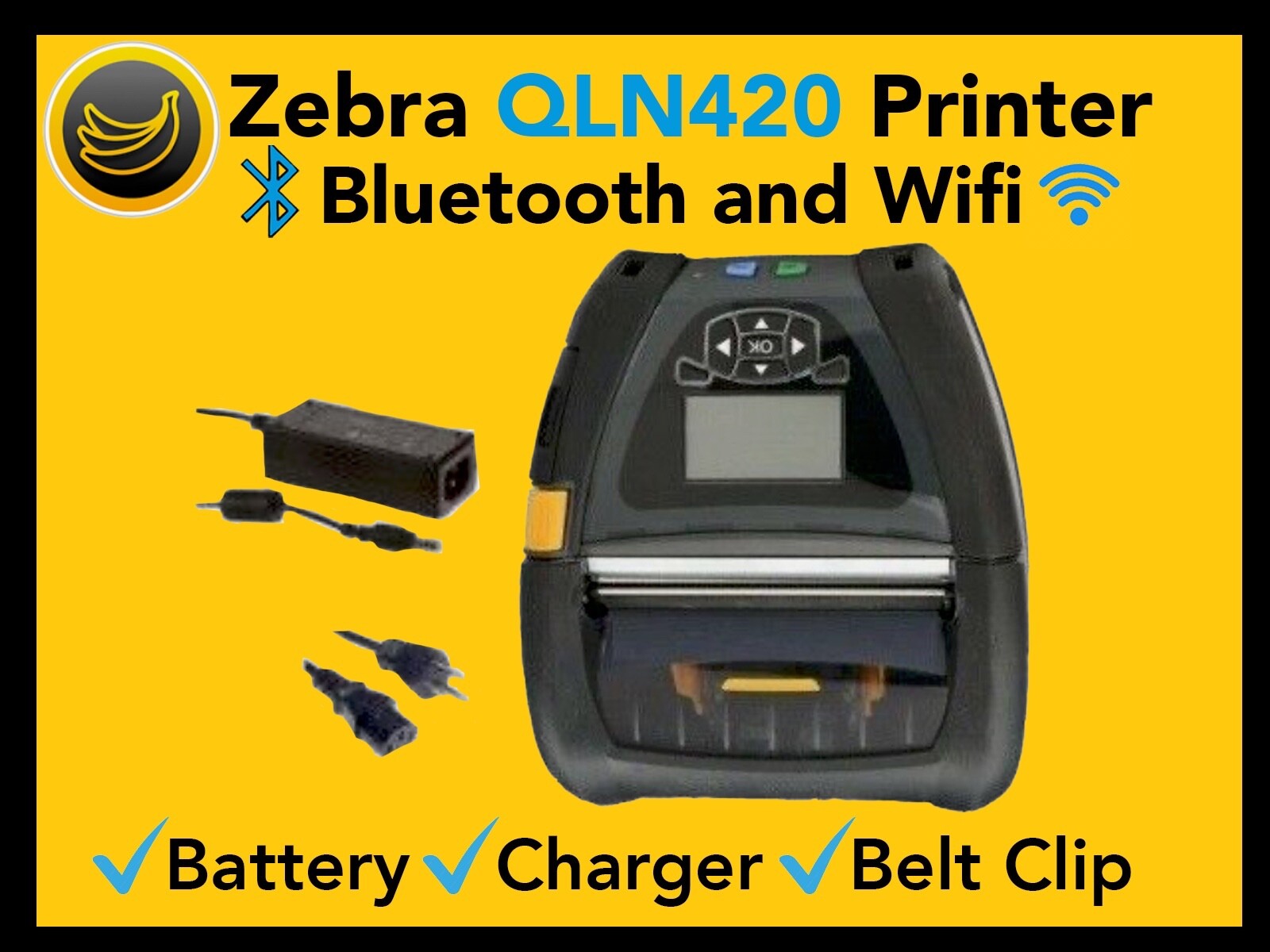Zebra QLn420 Barcode Printer, WiFi, Bluetooth w/ Battery, Charger, Belt Clip!🔥⭐