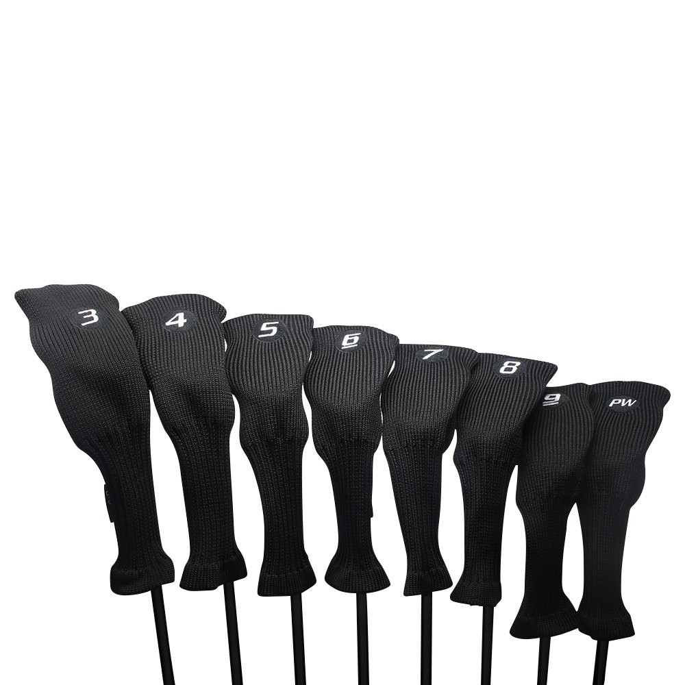 All Hybrid Head Cover Golf Club Black Sleek Tight Fit Headcover Set 3-PW Acry...