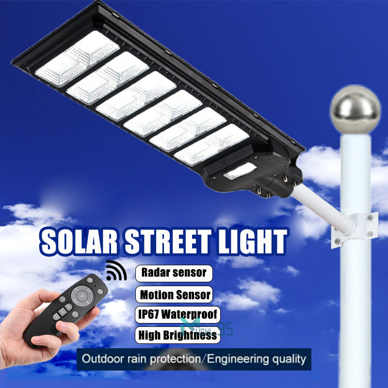 6500W Commercial Solar Street Light Dusk-to-Dawn 1200 LED Super Bright Lamp+Pole