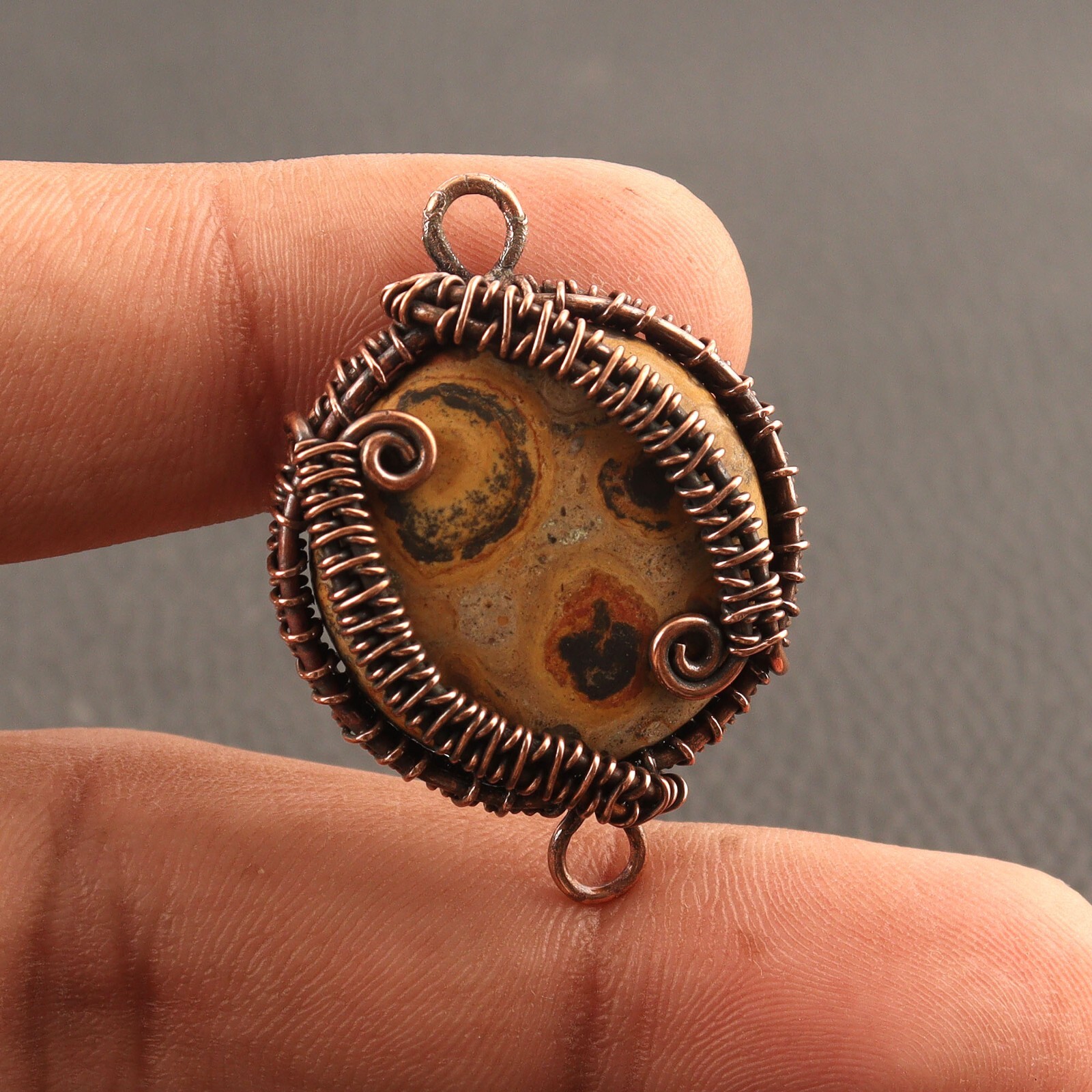 Copper Wire Wrapped Picture Jasper DIY Charms Connector Jewelry Supplies For Her