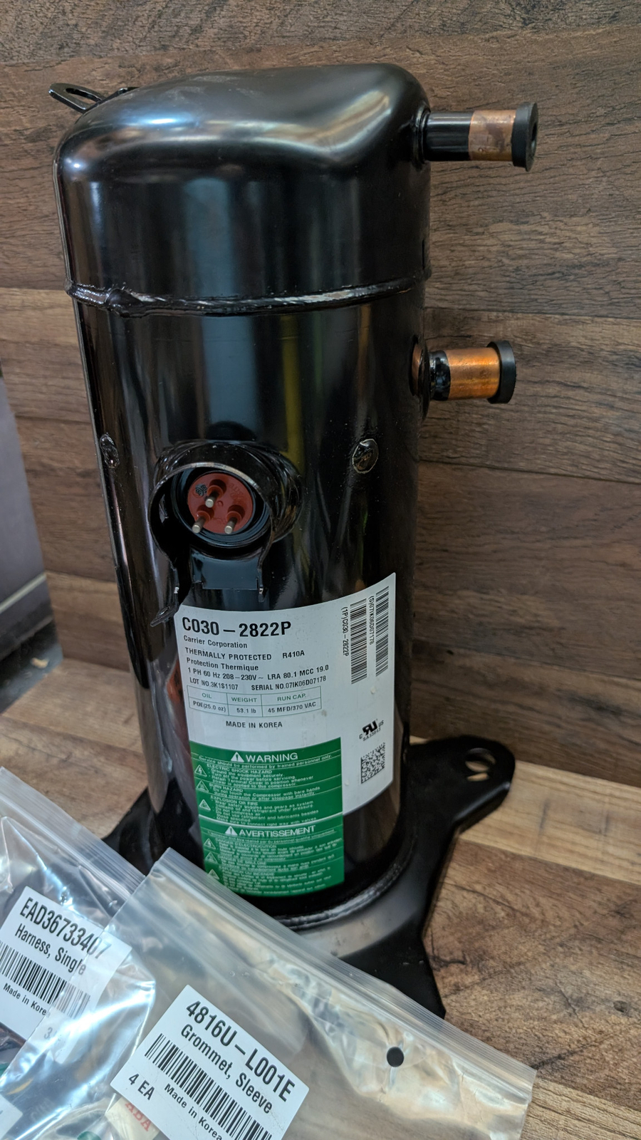 Carrier Corp New C030-2822P, Scroll Compressor, 208-230V