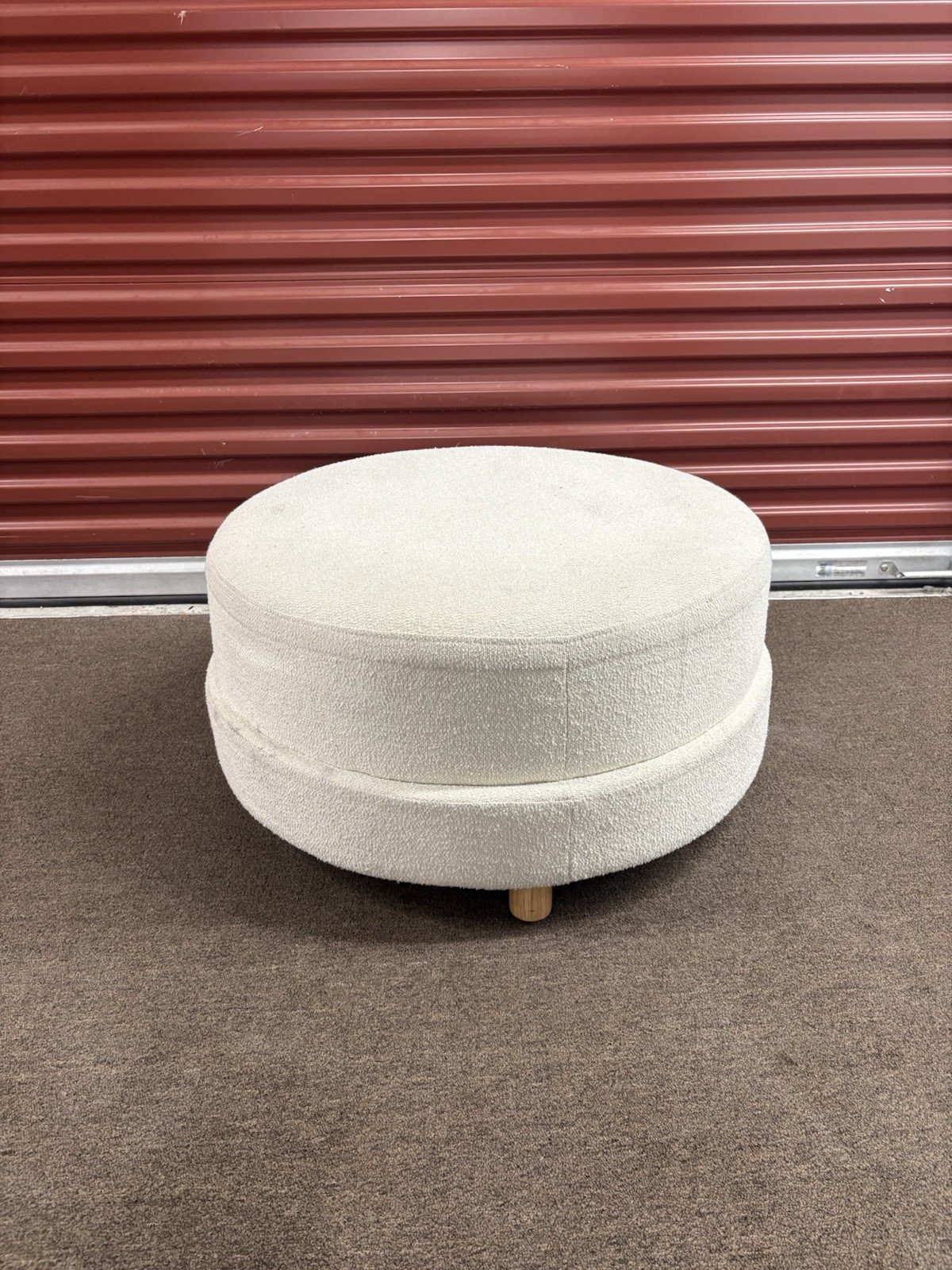 Wilmington Round Ottoman Cream Bouclé 30” Upholstered Accent Stool
