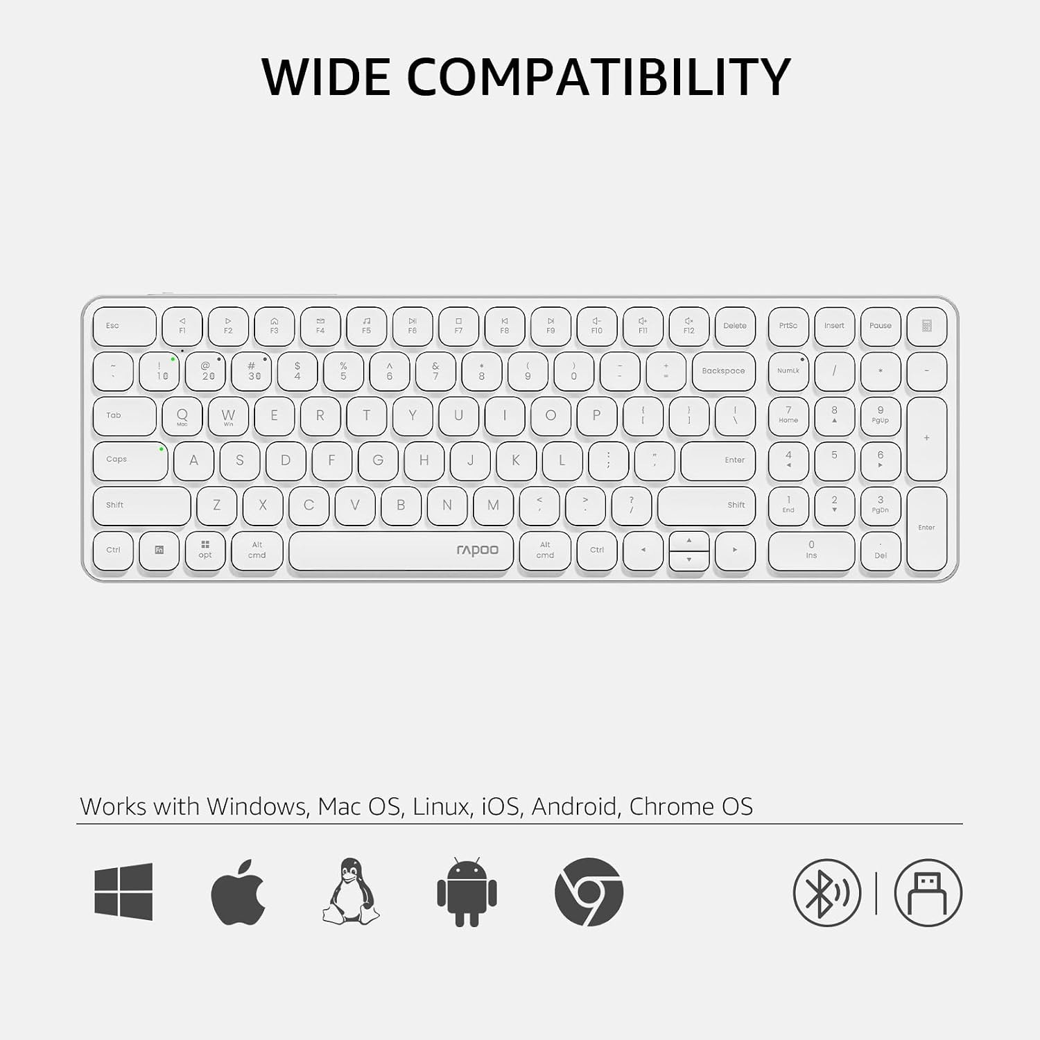 Rapoo E9350L Slim Wireless Keyboard Compatible with Mac Windows PC White