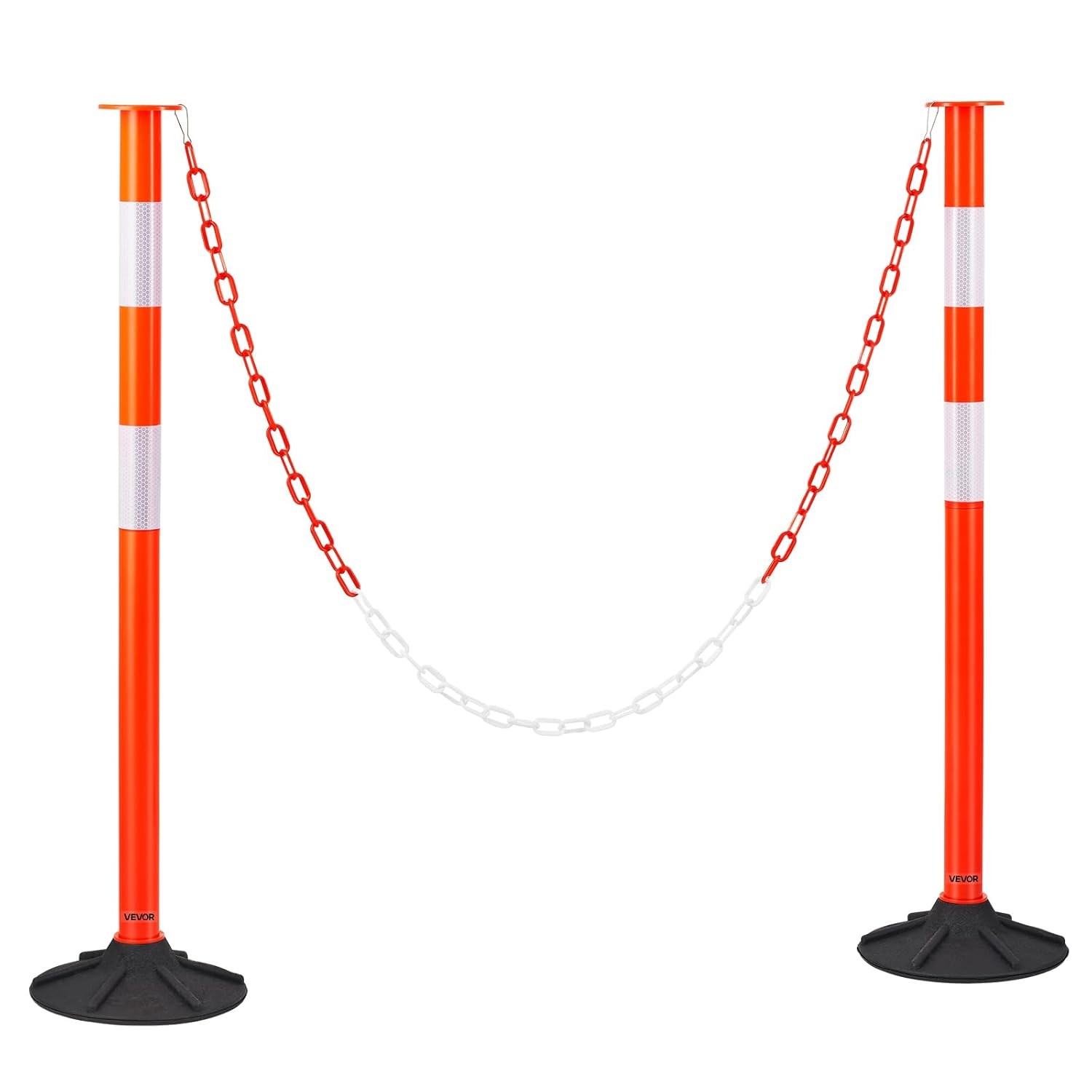 34'' Traffic Delineator Post Set with Weighted Base,High Reflective Strips,Chain