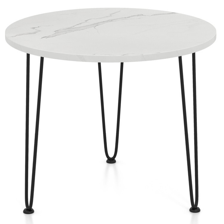 Accent Table Round Elegant Faux Marble Top Coffee Table w/Heavy Duty Metal Frame