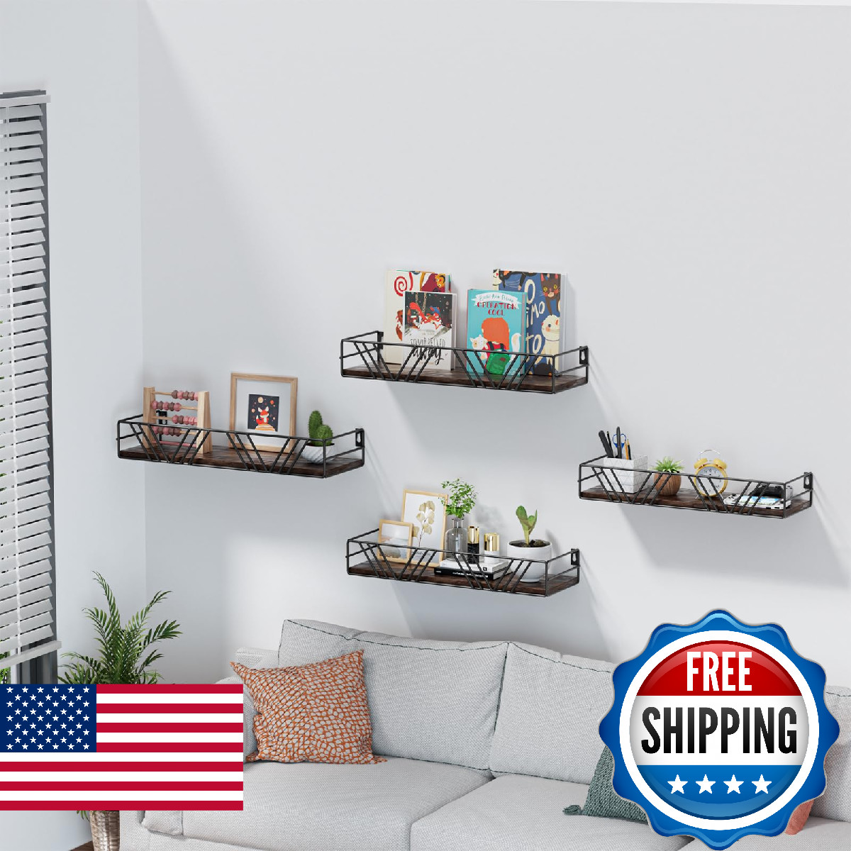 Floating Shelves for Wall Set of 4, Different Sizes Mounted Wood Floating Shelf,
