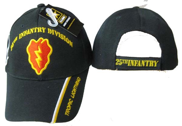 Army 25th Infantry Div Tropic Lightning Embroidered Shadow Black Cap Hat CAP624
