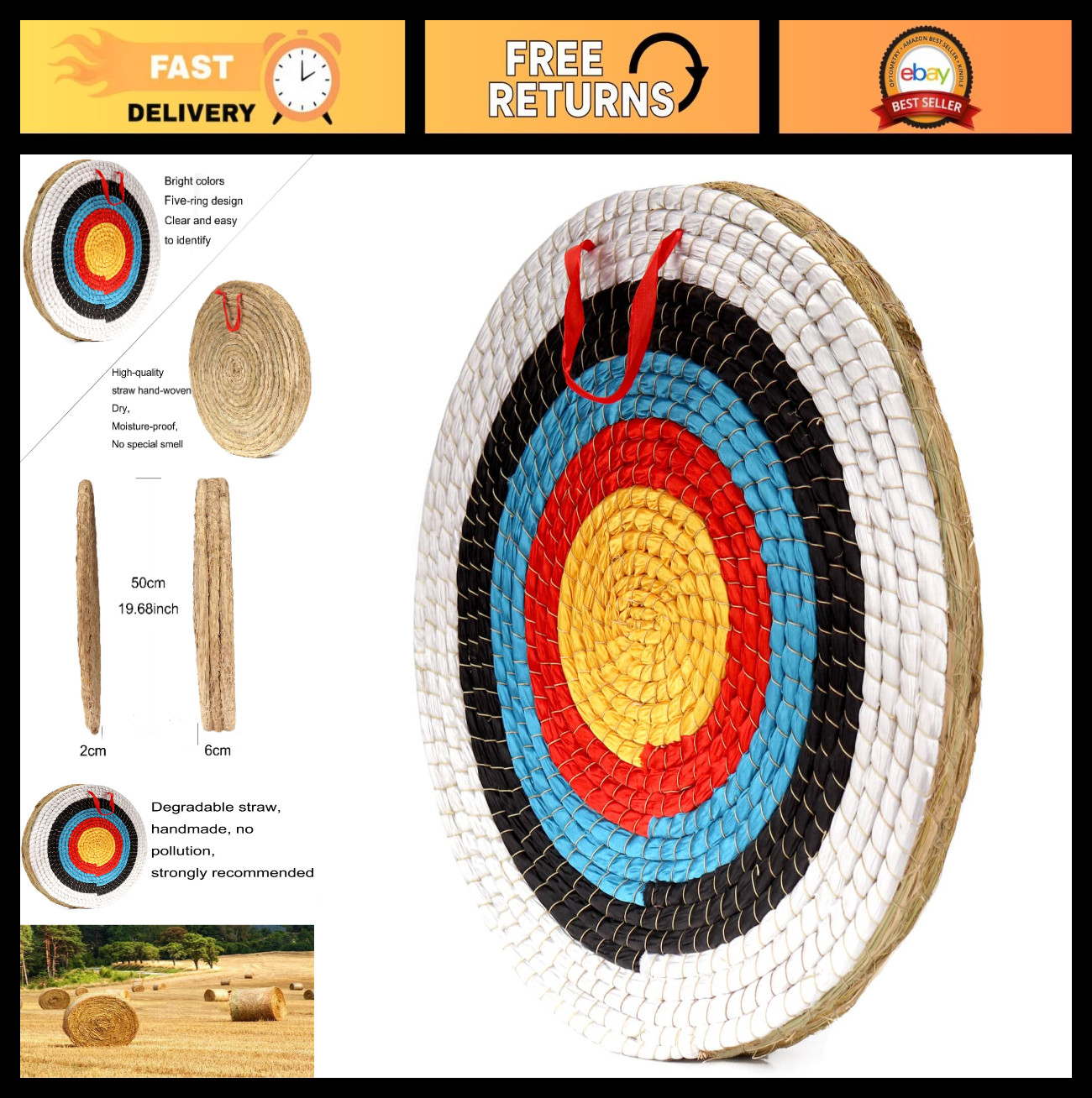 20" Straw Archery Target for Recurve, Compound & Longbow - Backyard Practice Tar