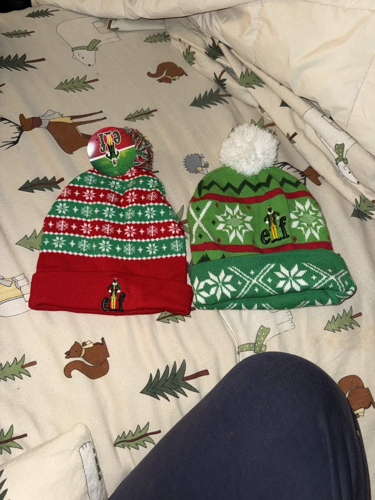 2 kids Christmas snow hats Pom Pom beanie The Elf movie new