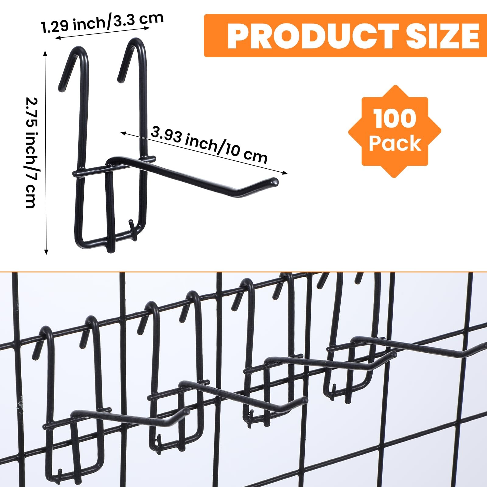 100 Pack 4 Inch Gridwall Hooks, Black Heavy Duty Gridwall Panel Hooks Store G...