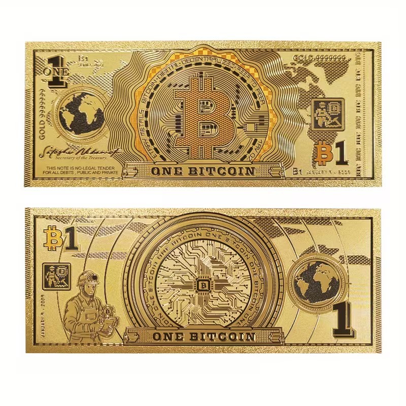 FOUR Genuine 24 CARAT GOLD Bitcoin Banknotes - Receive FREE Shipping in the USA