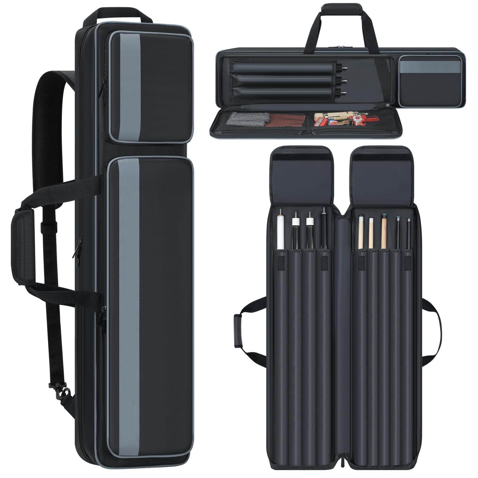 Pool Cue Carrying Case - 4x5 Soft Padded Billiard Stick Bag With Multi-pocket...