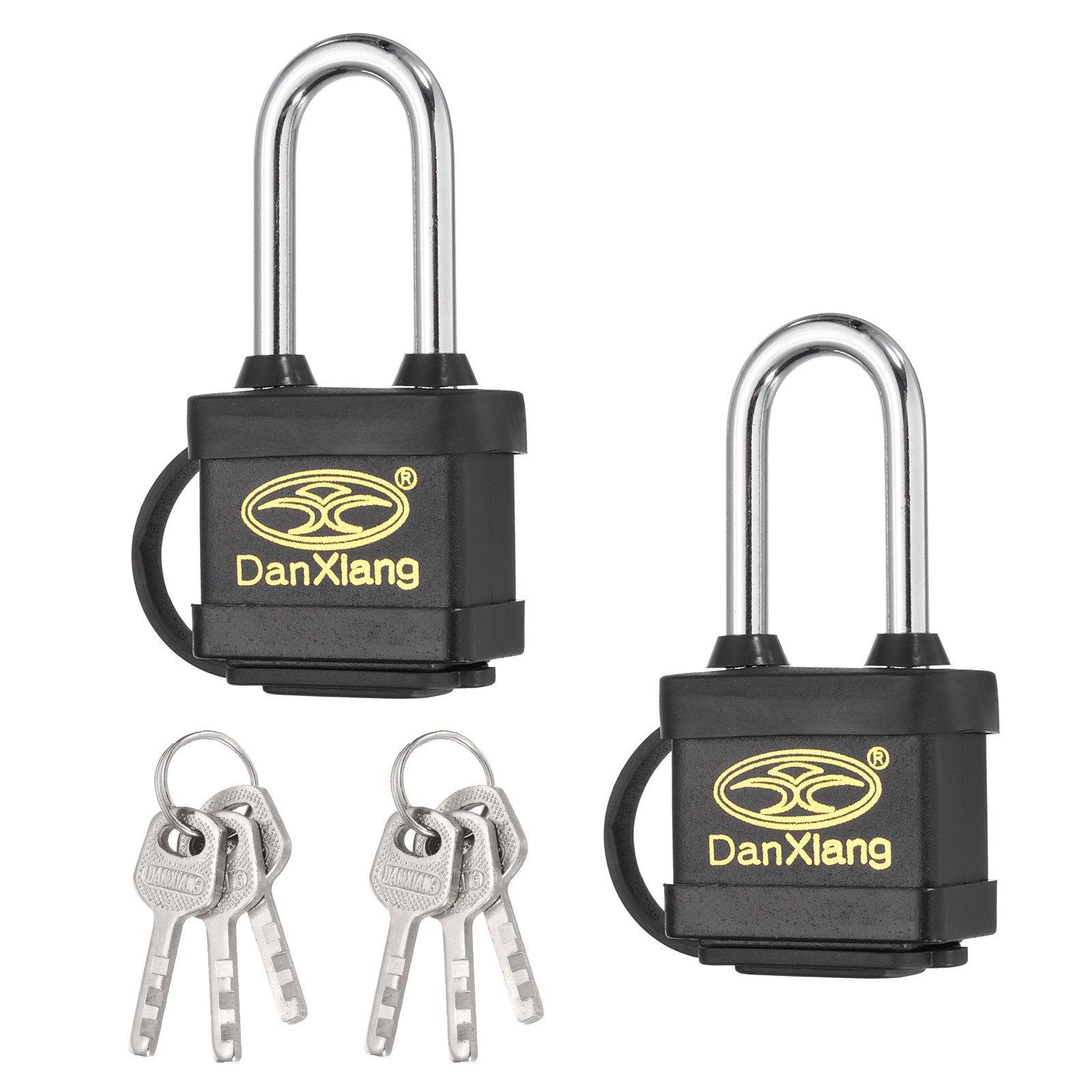 2Pcs Waterproof Padlocks, 2.9 x 1.4 x 0.8Inch Alloy Steel Outdoor Locks, Black