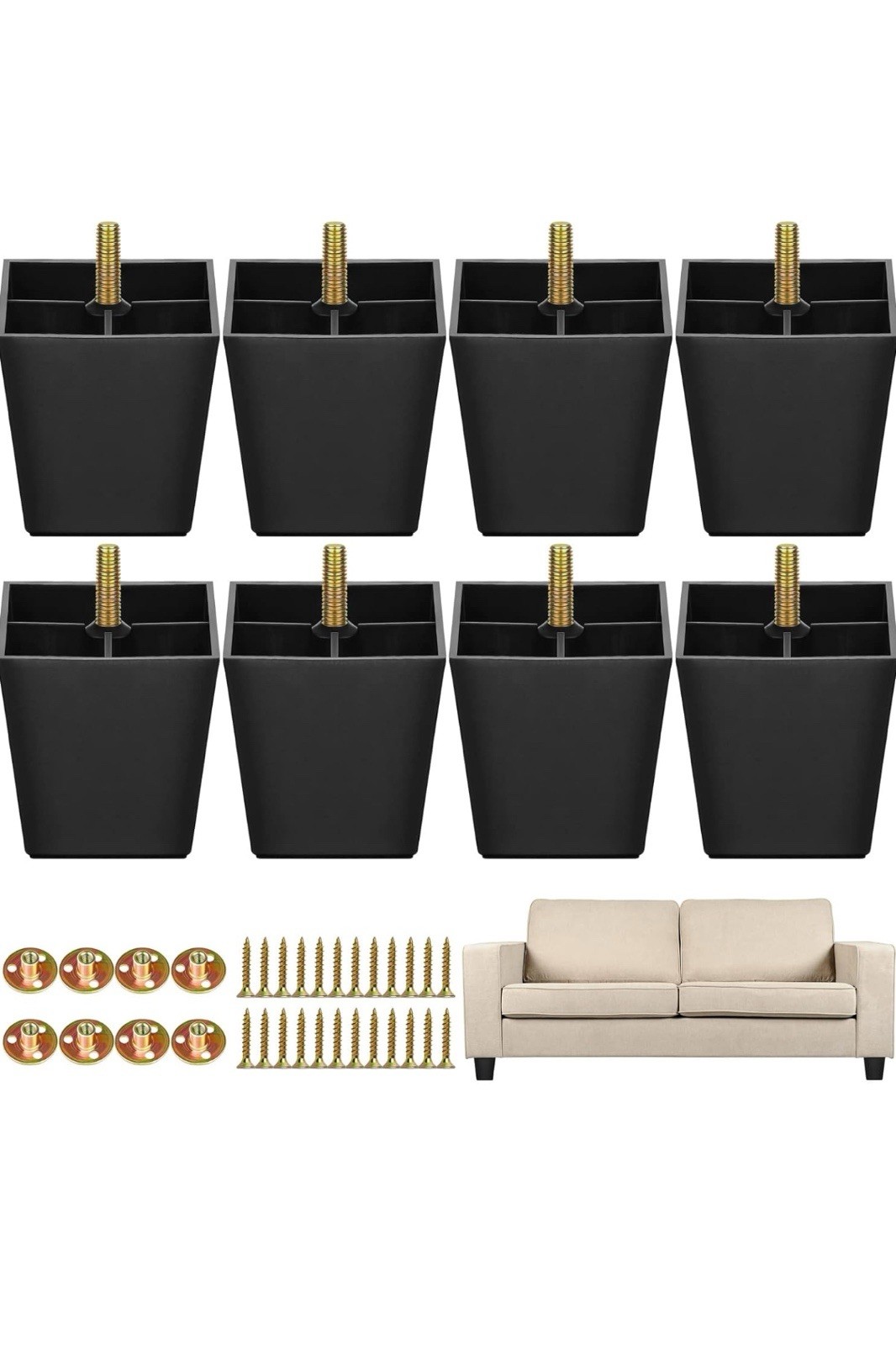 Pack of 24 3”Screw-On Couch/Chair Legs (Black)