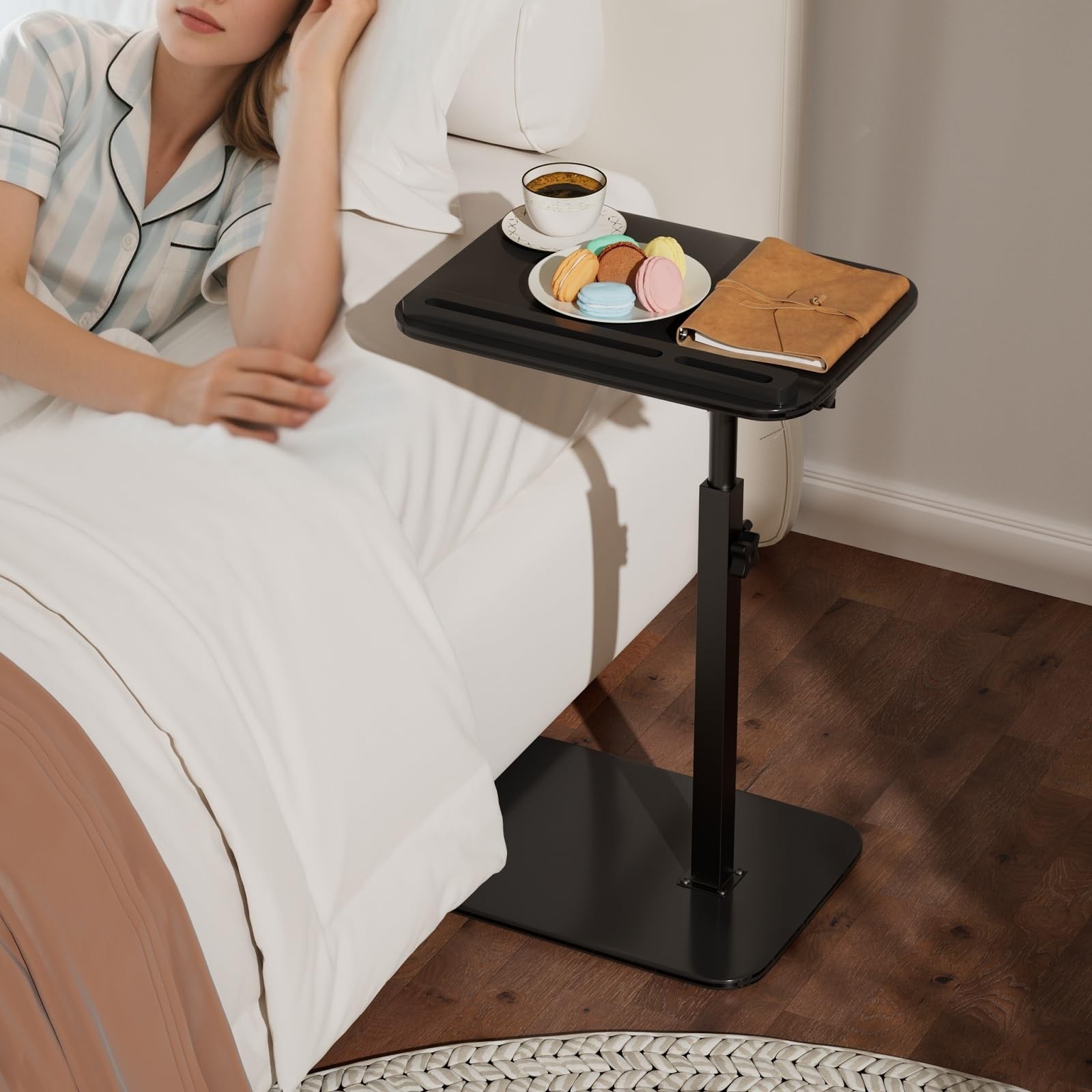 Adjustable Bamboo C Table for Couch, 360° Swivel Laptop Table | Height-adju