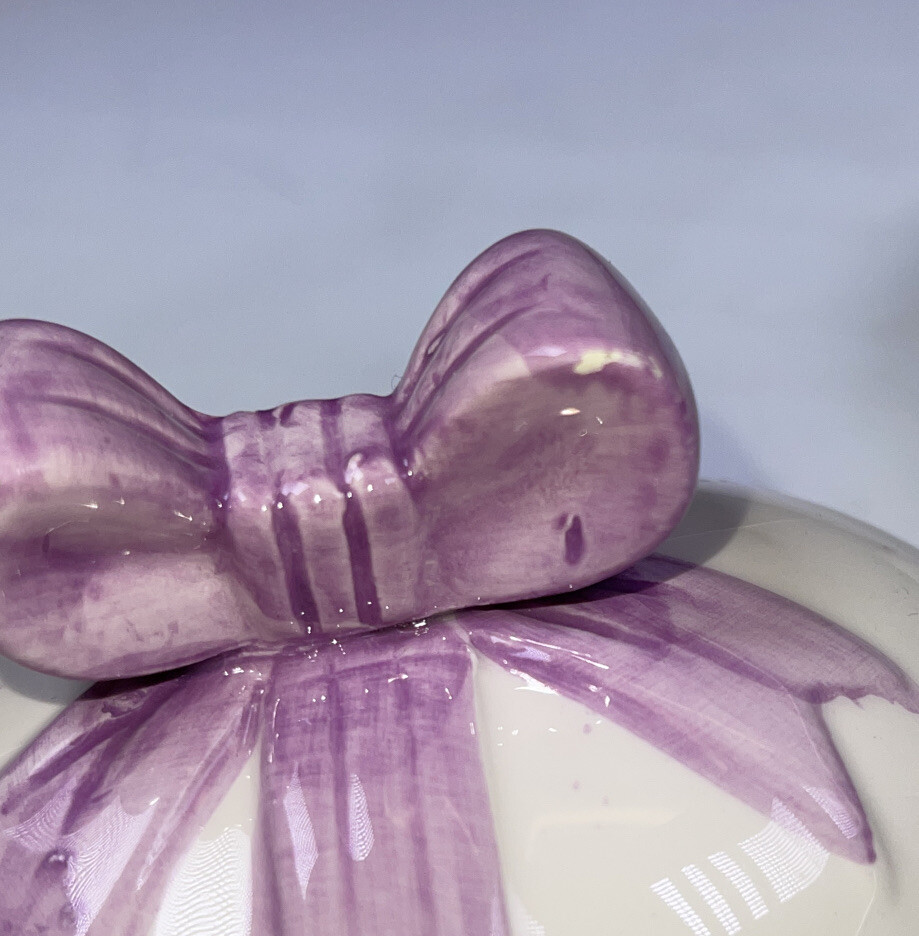 Interpur Porcelain Easter Egg Trinket Box Pink Bow Flowers