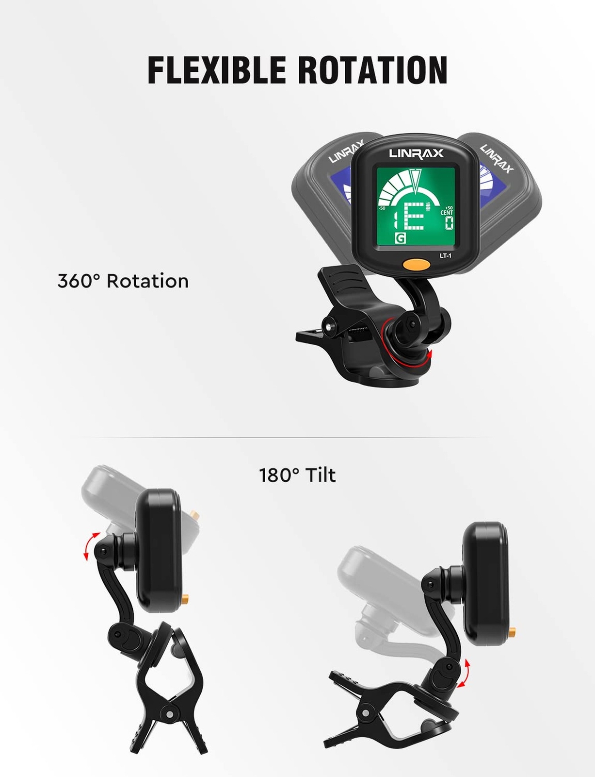 LT-1 Guitar Tuner, Clip On Tuner for Guitar Bass Ukulele Violin Viola Banjo M...