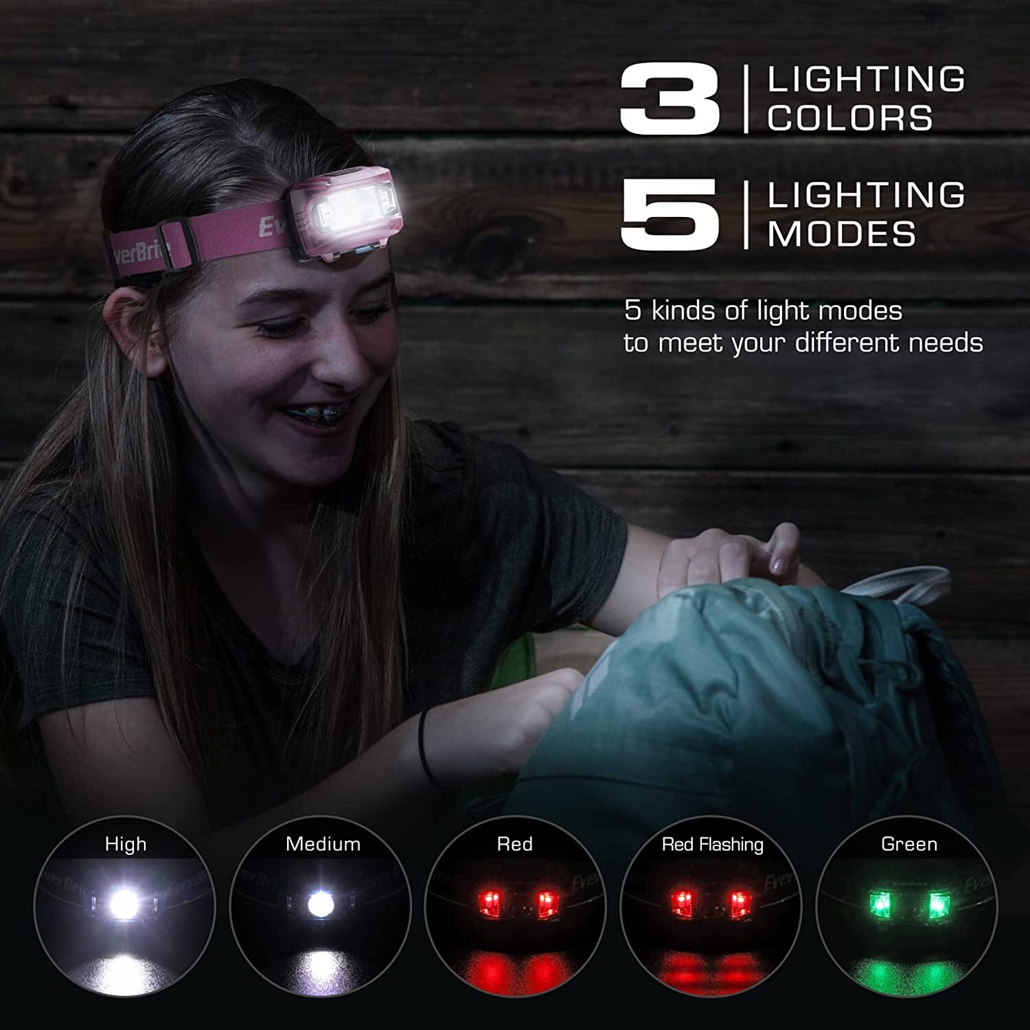 EverBrite 2-Pack LED Headlamp Adjustable 5-Lighting-Modes with 6 AAA Batteries