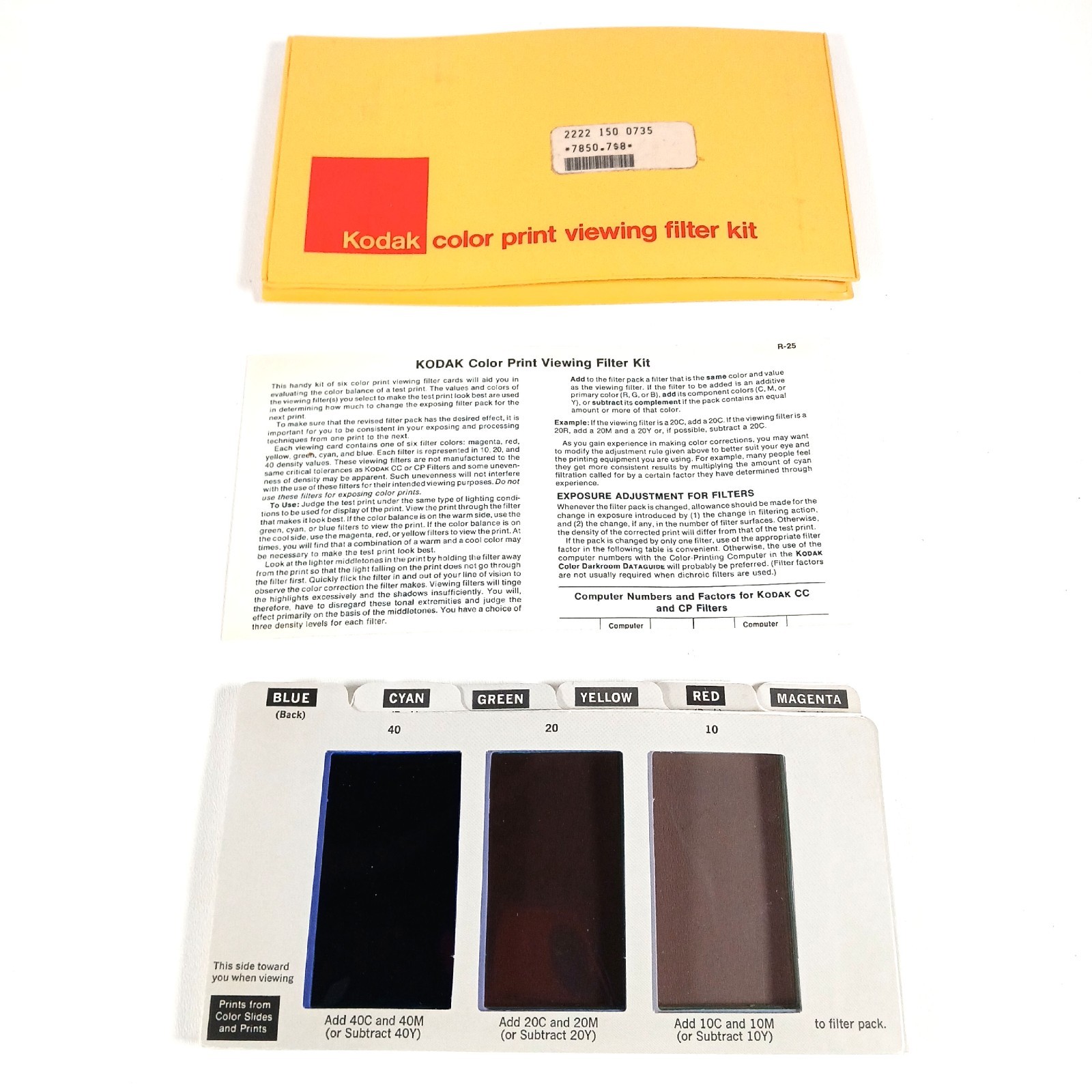 Vintage Eastman Kodak Color Print Viewing Filter Kit Complete 6 Filters