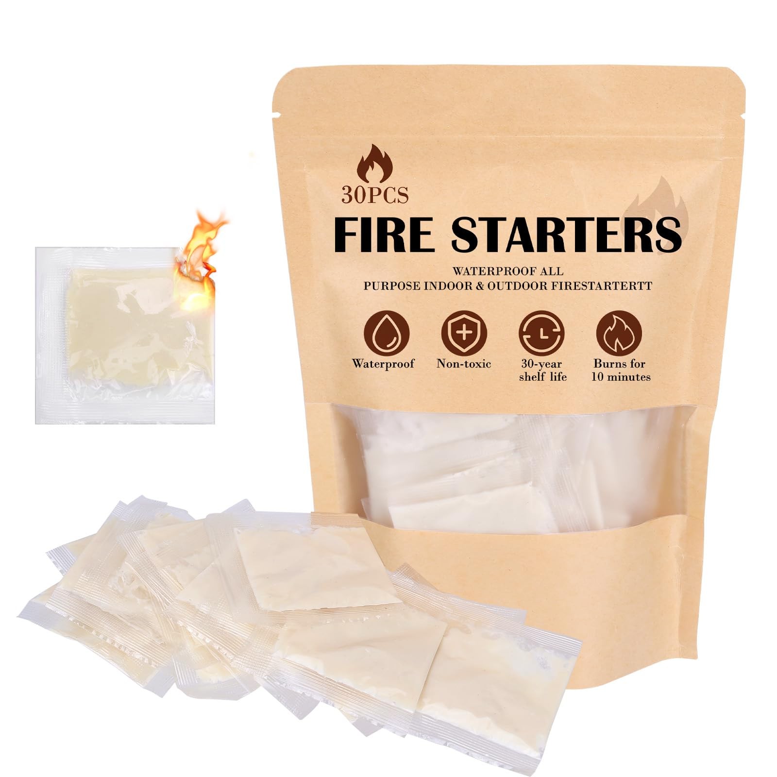 Raneped Waterproof Fire Starters for Campfires & Fireplace 30 Pcs/Bag