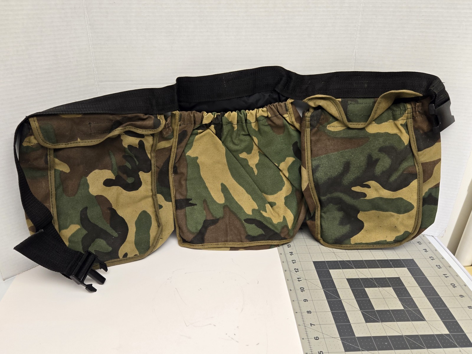 Vintage Texsport Woodland Camo Hunting Ammo Waist Pack Belt Pouch 3 Pocket