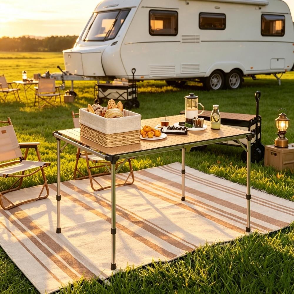 Adjustable Height Folding Camping Table, Portable Outdoor Utility Picnic Table