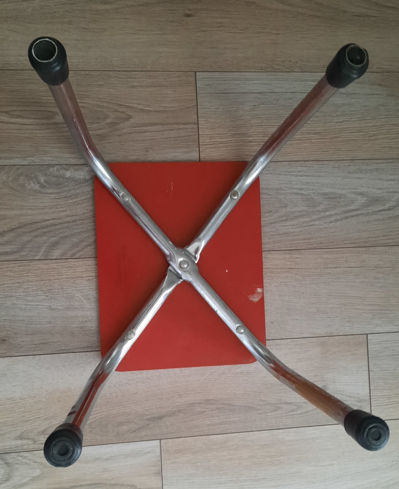 Vintage RED One Step Stool 10"x 12" Mid Century Retro Chrome Legs Eclipse