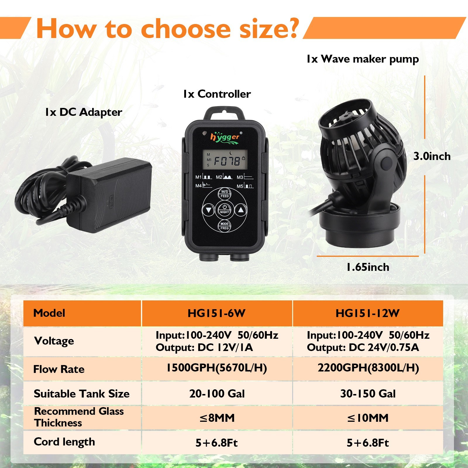 hygger Wave Maker 2200GPH Adjustable Flow Intelligent DC Powerhead Marine Tank