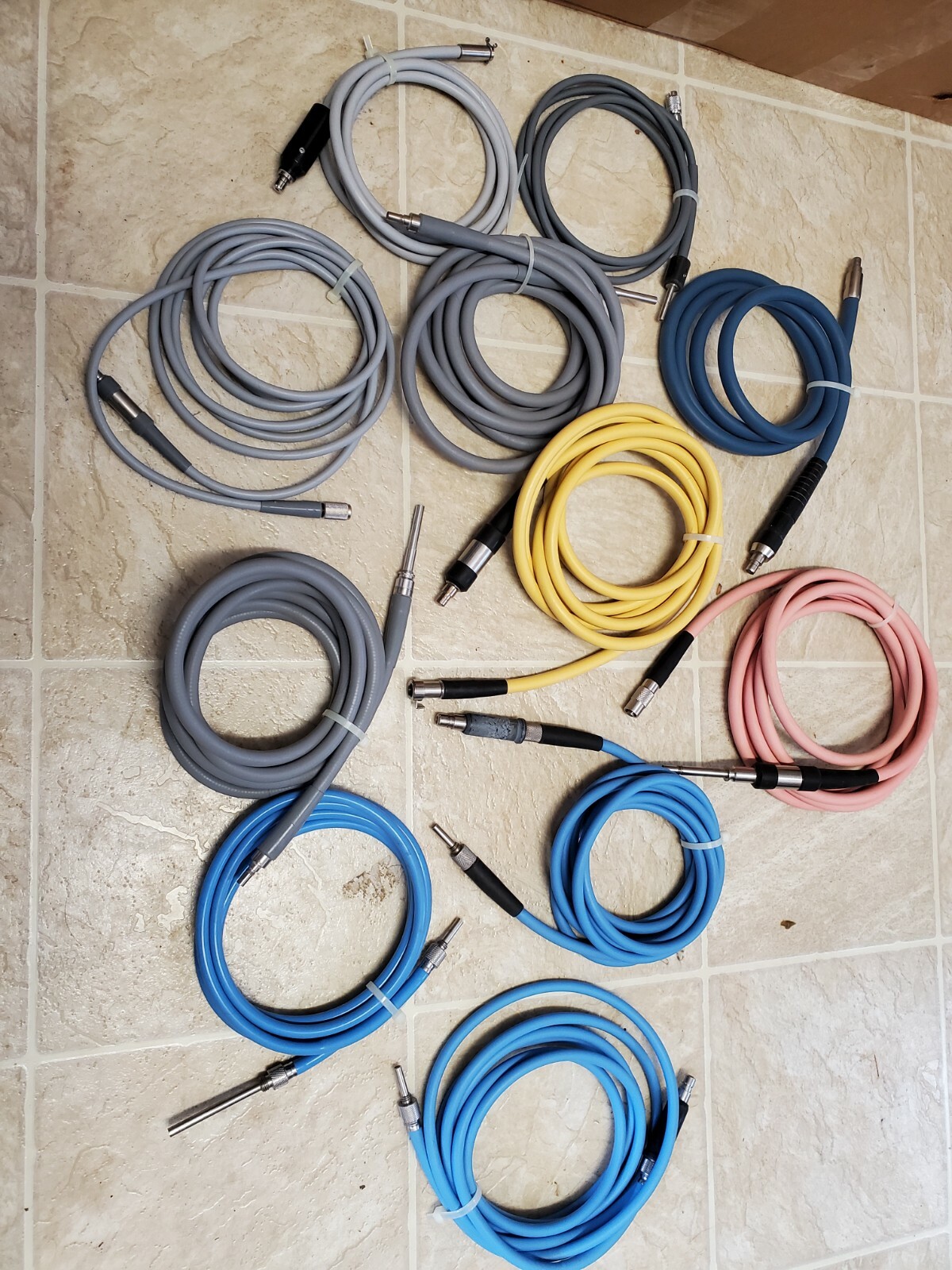 LOT of 11 various Endoscopy Light Source Fiber Optic Cables multiple plug types