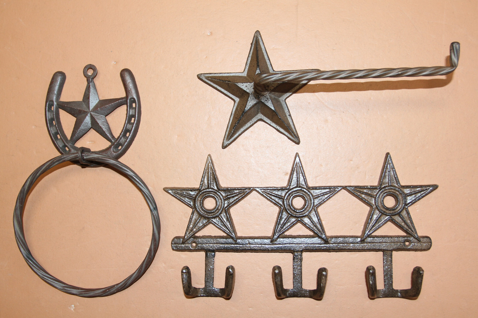 STARS GALORE-  3 Essential Bathroom Items, Star Hooks, Towel Ring, TP Holder